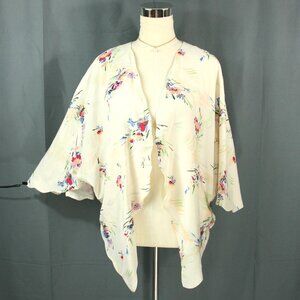 Kimchi Blue Floral Kimono Wrap Shawl Cardigan Top Scallop Edge M L Boho Whimsy